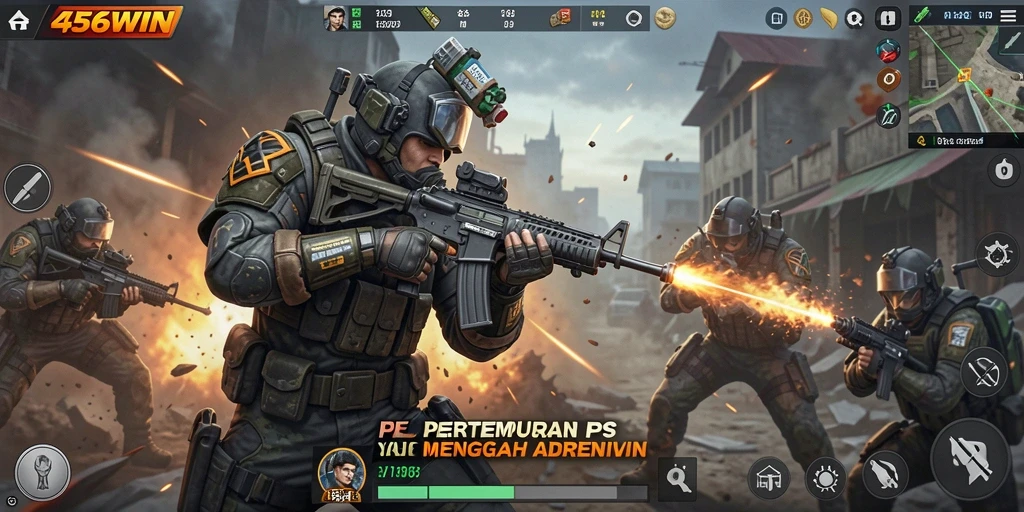 Tangkapan layar 456WIN menunjukkan aksi pertarungan FPS yang intens.