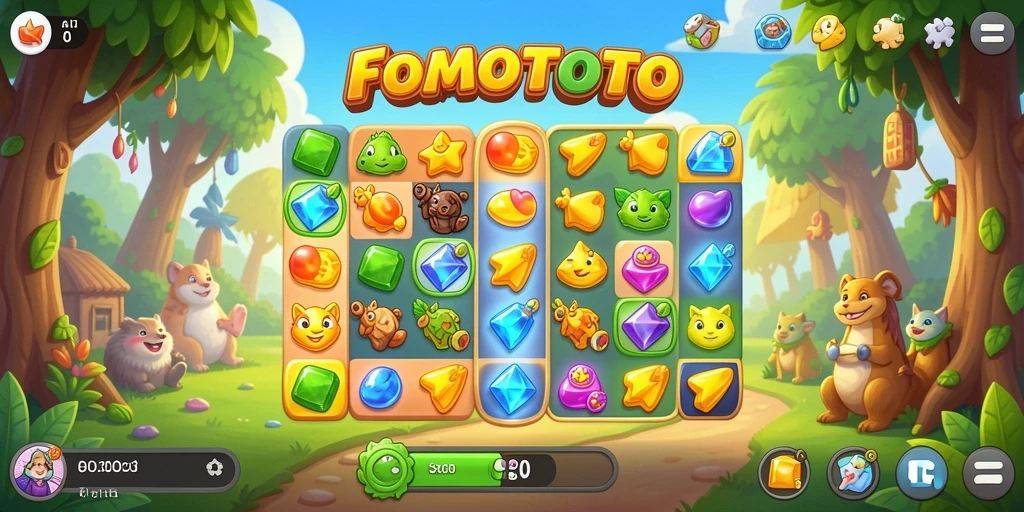 Tampilan gameplay FOMOTOTO yang seru dan penuh warna.