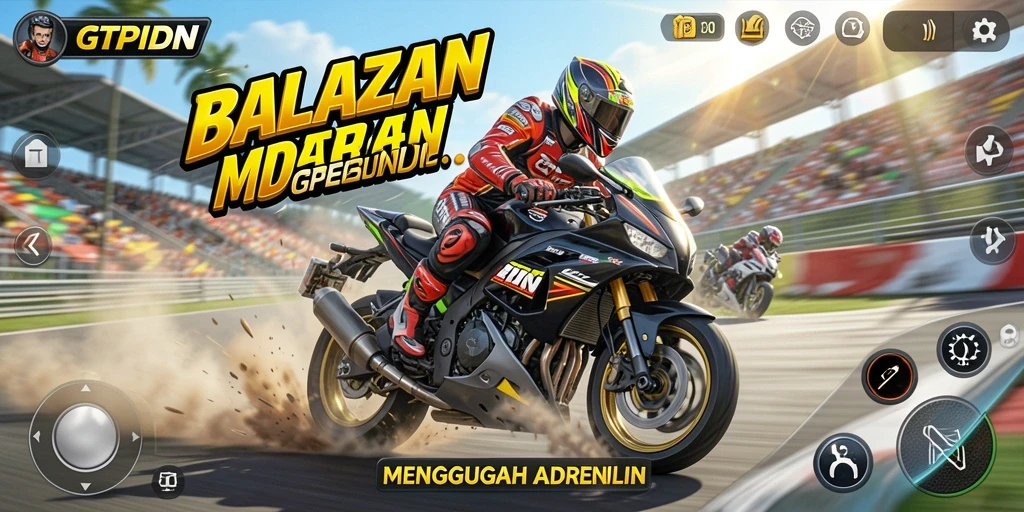 Tampilan gameplay mendebarkan dari GTPIDN saat balapan motor.