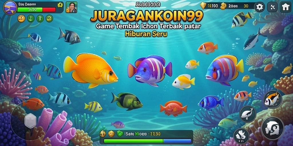 Screenshot utama JURAGANKOIN99 menampilkan aksi gameplay Tembak Ikan yang seru.