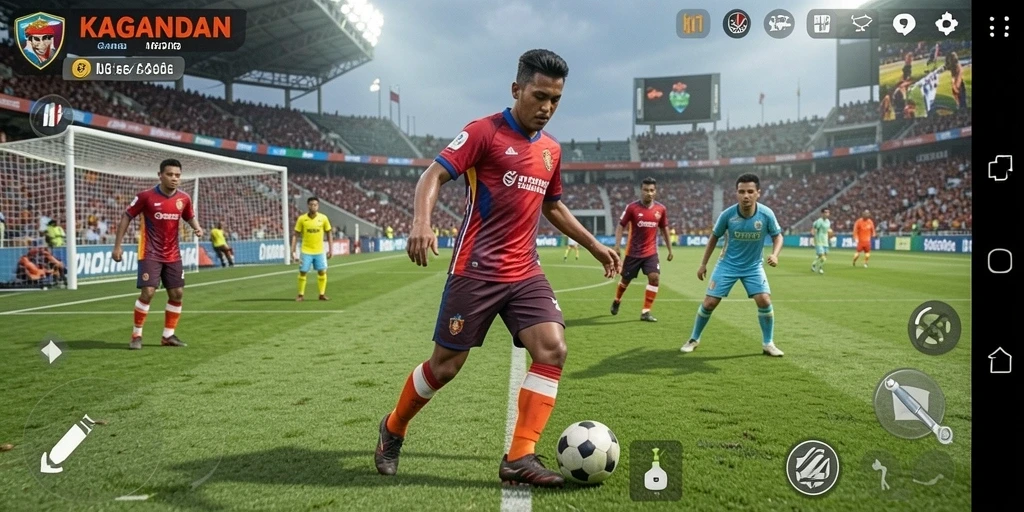 Tampak menarik saat pemain bertanding di lapangan sepak bola.