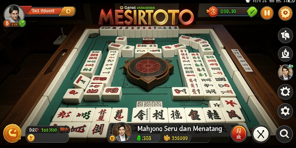 Tampilan gameplay seru di MESIRTOTO dengan ubin Mahjong yang menarik.