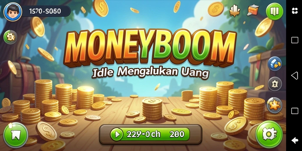 Tangkapan layar MONEYBOOM menampilkan gameplay santai dan interaktif dalam kategori Idle.