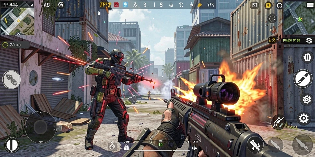 Screenshot gameplay PP444 menampilkan aksi pertempuran yang mendebarkan.