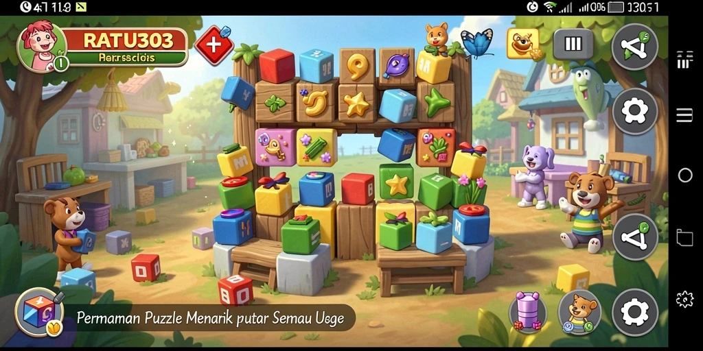 Screenshot gameplay RATU303 dengan tampilan puzzle yang menarik dan penuh warna.